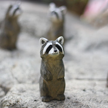 Handmade Carved Raccoon Figurine